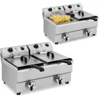 Royal Catering Doppelte Elektrofritteuse mit Hahn 230 V 2 x 3000W 2 x 10 L