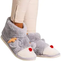 Permani Damen Weich Hausschuhe Warm Fell Pantoffeln Stoff Slipper Rentier Grau Gr.38-39