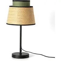 Alpinaluz Tischleuchte aus Metall und Rattan, Schwarze Tischlampe mit Doppeltem Lampenschirm, E27 Nachttischlampe für Schlafzimmer und Wohnzimmer