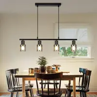ZMH Hängelampe 4 flammig Pendelleuchte esstisch Esstischlampe hängend Schwarz Hängeleuchte Glas E14 Fassung Esszimmerlampe Pendellampe für Esszimmer