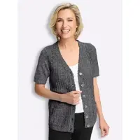 Sieh an! Strickjacke in schwarz-hellgrau-meliert | Gr.: 54