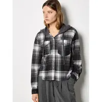 Apricot Karobluse "Kariertes Hemd", Damen, Gr. S (36), grau, gewebt, Obermaterial: 97% Polyester PES. 3% Elasthan EL., kariert, normal, Blusen Karobluse, mit Kapuze