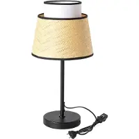 Alpinaluz Tischleuchte aus Metall und Rattan, Schwarze Tischlampe mit Doppeltem Lampenschirm in Natur und Weiß, E27 Nachttischlampe für Schlafzimmer u