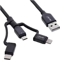 InLine 3-in1 USB Kabel, Micro-USB/Lightning/USB-C, schwarz/Alu, 1m MFi, 1,5 m, USB A, Micro-USB B, Stecker, Stecker, Schwarz