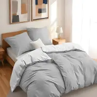 OEM Bettwäsche-Set aus 100% Mikrofaser, Lichtgrau/Weiß, 135x200 cm, 4-teilig