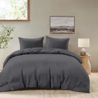 OEM Dekbedovertrek 200x220 cm mit 2 Kissenbezügen 80x80 cm - Dunkelgrau - 200x220 Bettwäsche aus 100 Prozent Mikrofaser