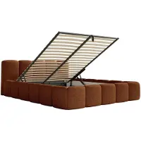 Selsey Cloudy Low - Polsterbett 140x200 mit Bettkasten und Lattenrost, hydrophobe Chenille, Kupfer