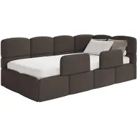 Selsey Cloudy – Kinderbett 120x200, Kopfteil rechts, Matratze & Bettkasten, Chenille Braun