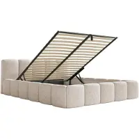 Selsey Cloudy Low - Polsterbett 140x200 mit Bettkasten und Lattenrost, hydrophobe Chenille, Hellbeige