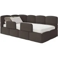 Selsey Cloudy – Kinderbett 120x200, Kopfteil links, Matratze & Bettkasten, Chenille Braun