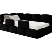 Selsey Cloudy – Kinderbett 90x200, Rausfallschutz, Kopfteil links, Samt Schwarz