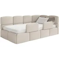 Selsey Cloudy – Kinderbett 120x200, Kopfteil rechts, Matratze & Bettkasten, Chenille Cremeweiß