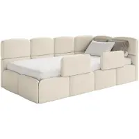 Selsey Cloudy – Kinderbett 120x200, Kopfteil rechts, Matratze & Bettkasten, Bouclé Hellbeige