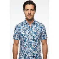 Olymp Kurzarmhemd "LUXOR" Blume-Alloverpint, Businesshemd, modern fit