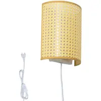Alpinaluz Wandleuchte SUKI aus Rattan Beige, Boho Wandlampe mit Stecker und Schalter, E27 fš¹r Schlafzimmer Wohnzimmer Flur