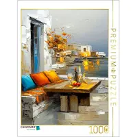 CALVENDO Puzzle: Eine Terrasse in Mykonos mit Blick auf den Hafen | 1000 Teile, fertige Größe: 64 x 48 cm | Fotopuzzle für entspannte Stunden