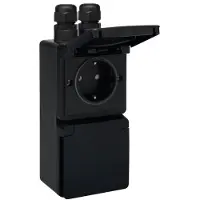 Technim Hydro IP55 Doppelte Vertikale Oberflächensteckdose 16A 250V Schwarz (Europäische Steckdose) - 761-37835