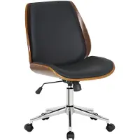 CLP Bürostuhl Ergonomisch Mitch, höhenverstellbarer Schreibtischstuhl für Home Office und Büro, Drehstuhl mit Holzschale mit Wippfunktion, Farbe: walnuss/schwarz, Gestellfarbe: chrom