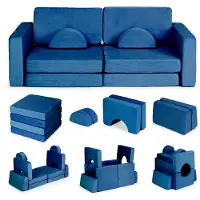 Ecotoys Großes modulares Klappsofa für Kinder, 2-Sitzer, zum Selberbauen, mit 10 weichen Kissen – blau,