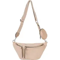 StyleBREAKER Damen Halbmond Crossbody Schultertaschen Set 3-Teilig, Schultergurt mit Muster, Schlüsselanhänger, Börse 02012398