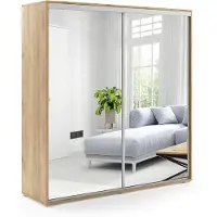 BM-Möbel A1 Schlafzimmerschrank mit 2 Schiebetüren, Spiegel - Craft Gold - 100 x 62 x 215 cm