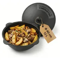 4BIG.fun Gusseisen Kasan 12L NAMANGAN Deckel Campingtopf Kazan WOK Kessel Camping Usbekisch Asien Wok BBQ
