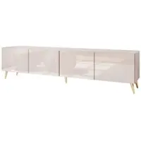 Lookway TV-Schrank COLGANTE 200 Kaschmir Hochglanz auf schrägen goldenen Beinen mit LED-Beleuchtung