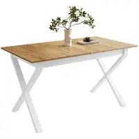 Lookway ARTON II ausziehbarer Tisch 140 cm, Weiße Metalbeine X, Tischplatte Farbe: Craft Gold Eiche