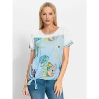 HEINE Druckbluse in weiß-eisblau-bedruckt | Gr.: 48