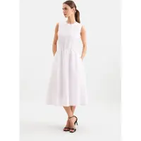 Seidensticker Sommerkleid , Damen, Gr. XL (42), Normalgrößen, weiß, 100% Leinen, unifarben, regular fit, Rundhals, Kleider Sommerkleid, Ohne Arm Rundhals Uni