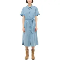Mustang Maxikleid "Damen Style Camilla Dress", Damen, Gr. 40, blau (hellblau), Popeline, 72% Lyocell, 28% Baumwolle, regular fit, Kleider Maxikleid