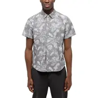 Mustang Kurzarmhemd "Herren Style Chris Chambray AOP", Herren, Gr. S, US-Größen, grau (grau 12041), Web, 100% Baumwolle, geblümt, regular fit, Hemden Kurzarmhemd