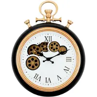 IvoQ Industrie-Wanduhr mit beweglichen Zahnrädern - Vintage Taschenuhr-Design - Schwarz/Gold - Metall - Ø 30 cm