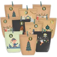 Sonstiges Papiertüten Adventskalender zum Befüllen, 24 Weihnachtskalender mit Aufkleber, DIY Geschenktüten Braun Schwarz