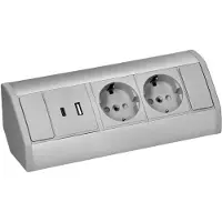ORNO Steckdose mit 2x2P+Z (Schuko), 2xUSB (Typ A+C; 2,4A), , grau-silber