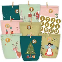 Sonstiges Adventskalender zum Befüllen 24 bunte grün rosa Papiertüten inkl. Aufkleber & Holzklammern