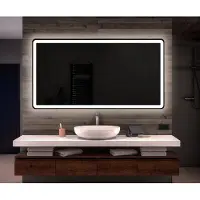 Artforma Badspiegel 60x50 cm - Horizontal mit LED Beleuchtung - LED Farbe Kaltweiß 7000K - L59 - Individuell Nach Maß - Beleuchtet Wandspiegel Lichtspiegel Badezimmerspiegel