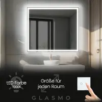 Artforma Badspiegel mit LED Beleuchtung 90x50 cm Aurora - Horizontal Rechteckiger Spiegel mit Beleuchtung - Kaltweiß 7000K - Badezimmerspiegel Lichtspiegel