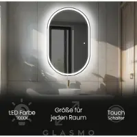 Artforma Badspiegel mit Beleuchtung 90x120 cm Darcy - Vertikal Oval Spiegel mit LED Beleuchtung - Kaltweiß 7000K - Badezimmerspiegel Lichtspiegel mit Touch Schalter