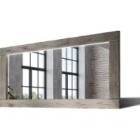 Artforma 120x80 Rechteckig Rustikal Wandspiegel mit Rahmen massivholz Eichenholz mit Beleuchtung Horizontal | Individuell Spiegel Nach Maß | LDR225 Oak Ashen Gealterte Oberfläche