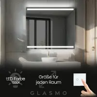 Artforma Badspiegel mit LED Beleuchtung 70x100 cm Lucy - Vertikal Rechteckiger Spiegel mit Beleuchtung - Kaltweiß 7000K - Badezimmerspiegel Lichtspiegel