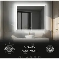 Artforma Badspiegel mit Beleuchtung 60x60 cm Aurora - Quadratisch Rechteckiger Spiegel mit LED Beleuchtung - Kaltweiß 7000K - Badezimmerspiegel Lichtspiegel mit Touch Schalter