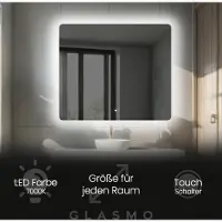 Artforma Badspiegel mit LED Beleuchtung 60x70 cm Faye - Vertikal Abgerundet Spiegel mit Beleuchtung - Kaltweiß 7000K - Badezimmerspiegel Lichtspiegel mit Touch Schalter