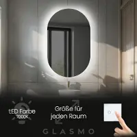 Artforma Spiegel mit Beleuchtung 80x190 cm Bianca - Vertikal Oval Badezimmerspiegel mit LED Beleuchtung - Kaltweiß 7000K - LED Badspiegel Lichtspiegel