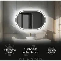 Artforma Badspiegel mit Beleuchtung 190x70 cm Freya - Horizontal Oval Spiegel mit LED Beleuchtung - Kaltweiß 7000K - Badezimmerspiegel Lichtspiegel mit Touch Schalter