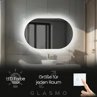 Artforma Badspiegel mit Beleuchtung 110x60 cm Ariana - Horizontal Oval Spiegel mit LED Beleuchtung - Kaltweiß 7000K - Badezimmerspiegel Lichtspiegel