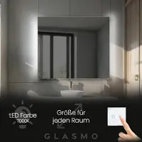 Artforma Badspiegel mit LED Beleuchtung 80x60 cm Alana - Horizontal Rechteckiger Spiegel mit Beleuchtung - Kaltweiß 7000K - Badezimmerspiegel Lichtspiegel