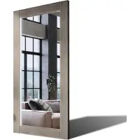 Artforma 90x200 Rechteckig Rustikal Wandspiegel mit Rahmen massivholz Eichenholz mit Beleuchtung Vertikal | Individuell Spiegel Nach Maß | PLDR225 Oak Ashen Glatte Oberfläche