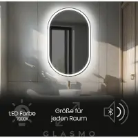 Artforma Badspiegel mit Beleuchtung 90x120 cm Darcy - Vertikal Oval Spiegel mit LED Beleuchtung - Kaltweiß 7000K - Badezimmerspiegel Lichtspiegel mit Bluetooth-Lautsprecher