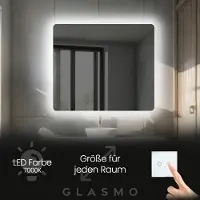 Artforma Wandspiegel mit Beleuchtung 130x70 cm Faye - Horizontal Abgerundet Badspiegel mit LED Beleuchtung - Kaltweiß 7000K - Badezimmerspiegel Lichtspiegel